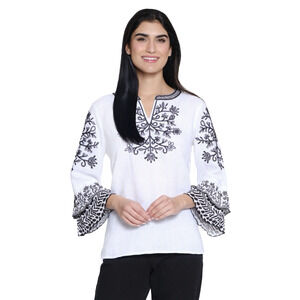 NWT John Mark Linen Embroidered Split Neck Tunic- Small